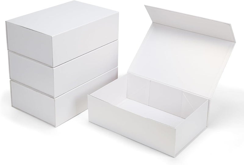 Ditwis 4 Pack 13.8x9x4.3 Inches Gift Boxes with Magnetic Closure Lids, White Magnetic Box for Wedding, Groomsmen Bridesmaid Proposal, Birthdays, Mother's Day - Image 1